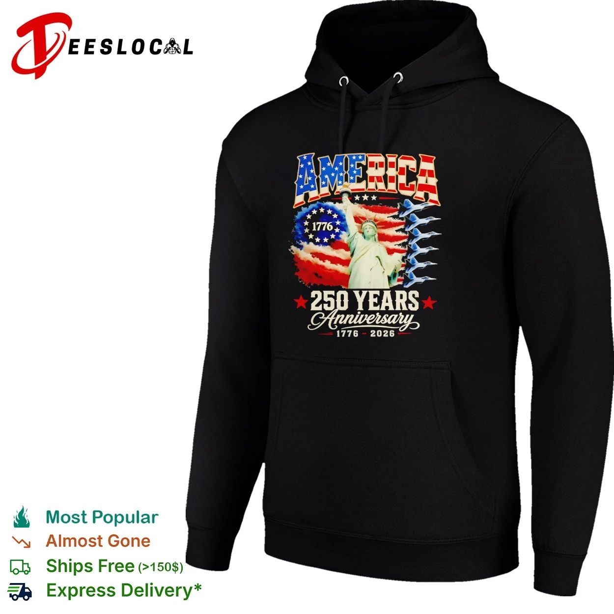 America 250 Years Anniversary 1776 2026 Statue of Liberty Fighter Jets T-shirt