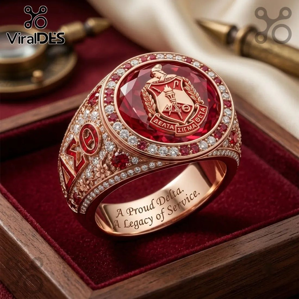 Delta Sigma Theta Gold Ruby Engraved Ring