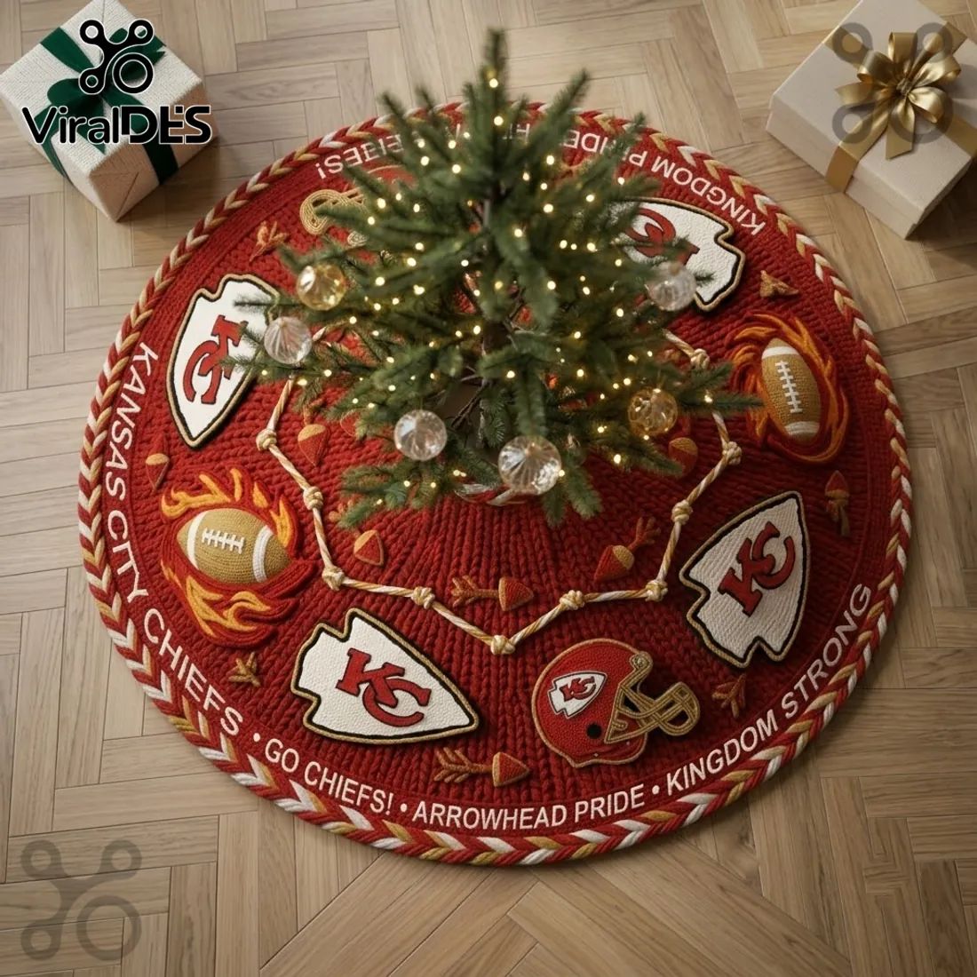 Kansas City Chiefs Knitted Holiday Christmas Tree Skirt