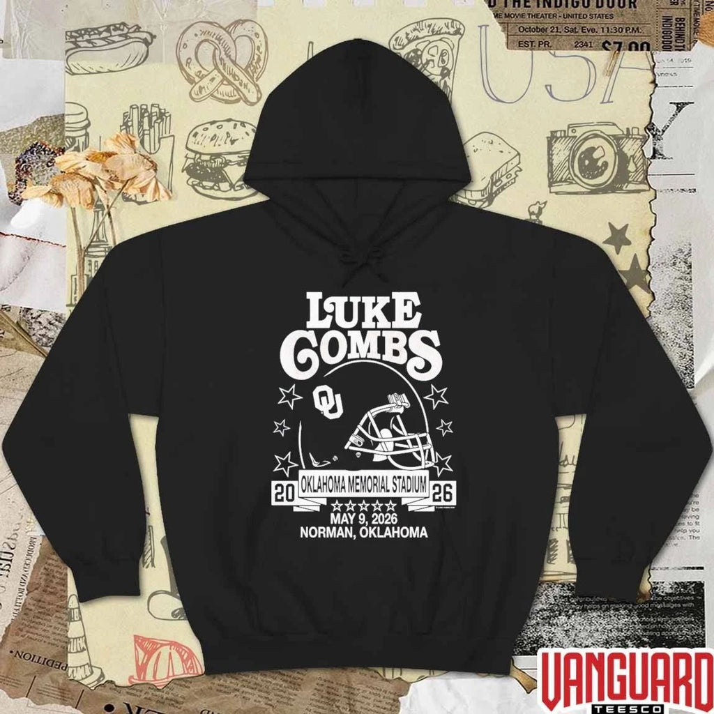 Luke Combs May 9 2026 Oklahoma Memorial Stadium Norman OK Oklahoma Sooners Helmet t-shirt