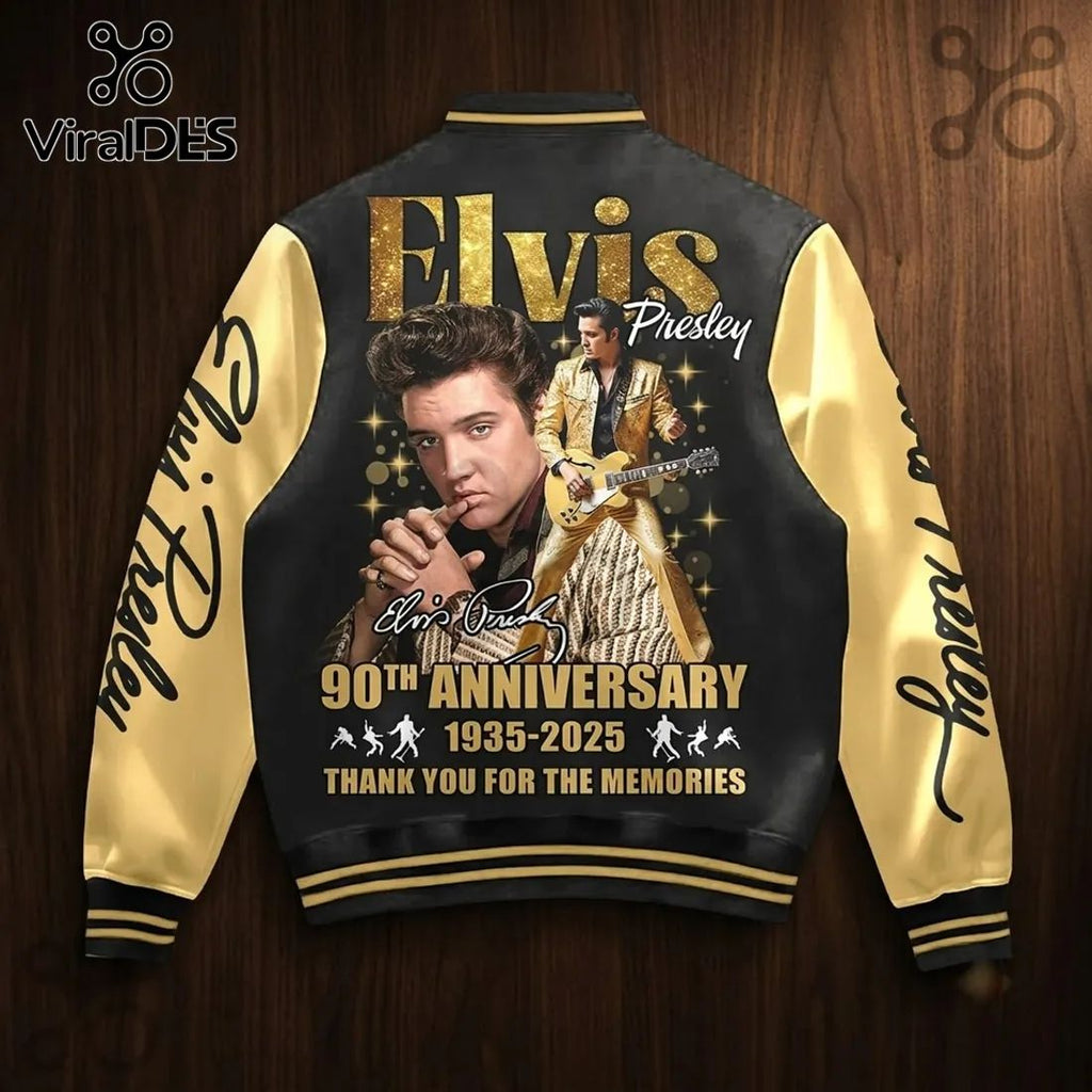 Elvis Presley 90th Anniversary Black Gold Baseball Jacket