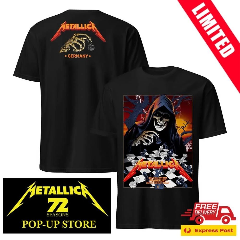 Metallica M72 Frankfurt Pop Up Shop Limited Art Edition By Vance Kelly At Deutsche Bank Park In Frankfurt DE On May 22 24 2026 Master Of Pieces Two Sided Shirt