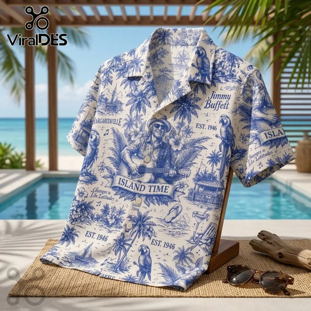 Jimmy Buffett Island Time Toile Hawaiian Shirt