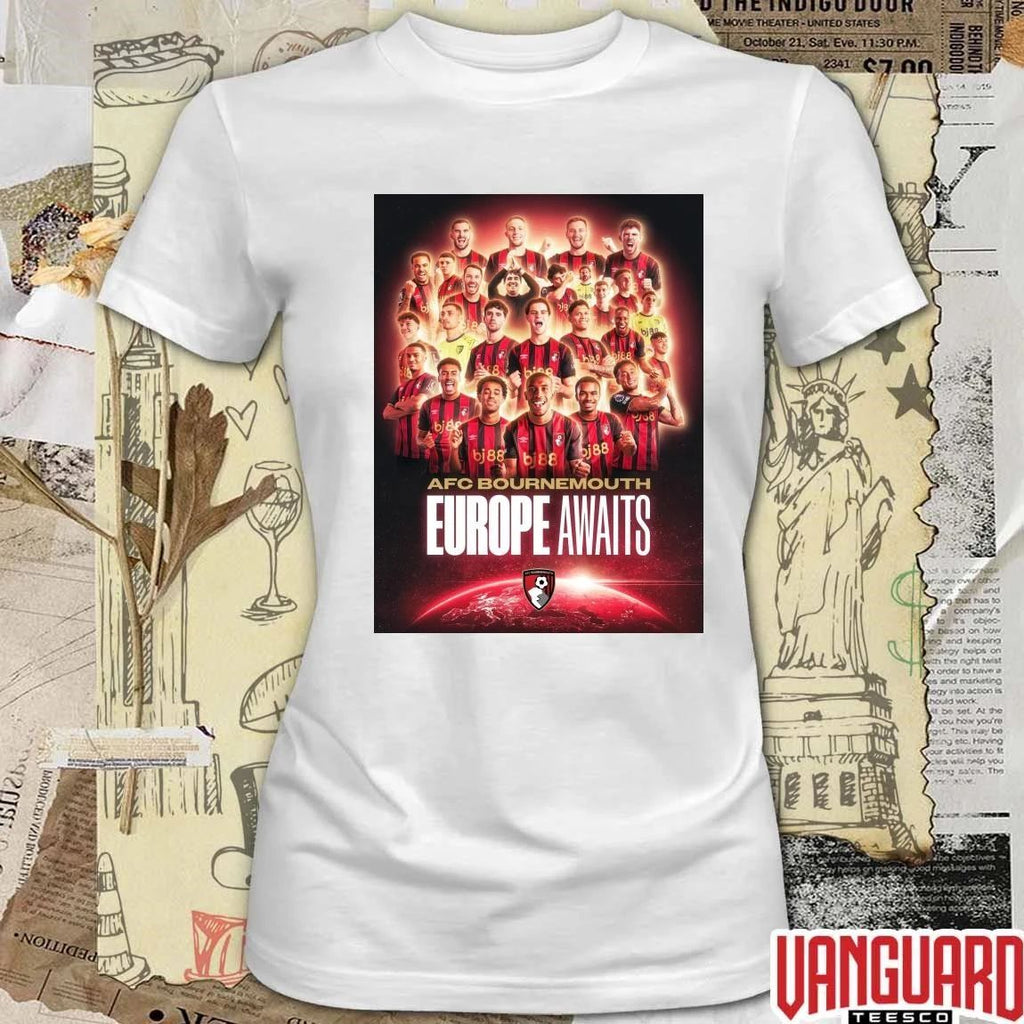 2026 AFC Bournemouth European Football Awaits Poster t-shirt