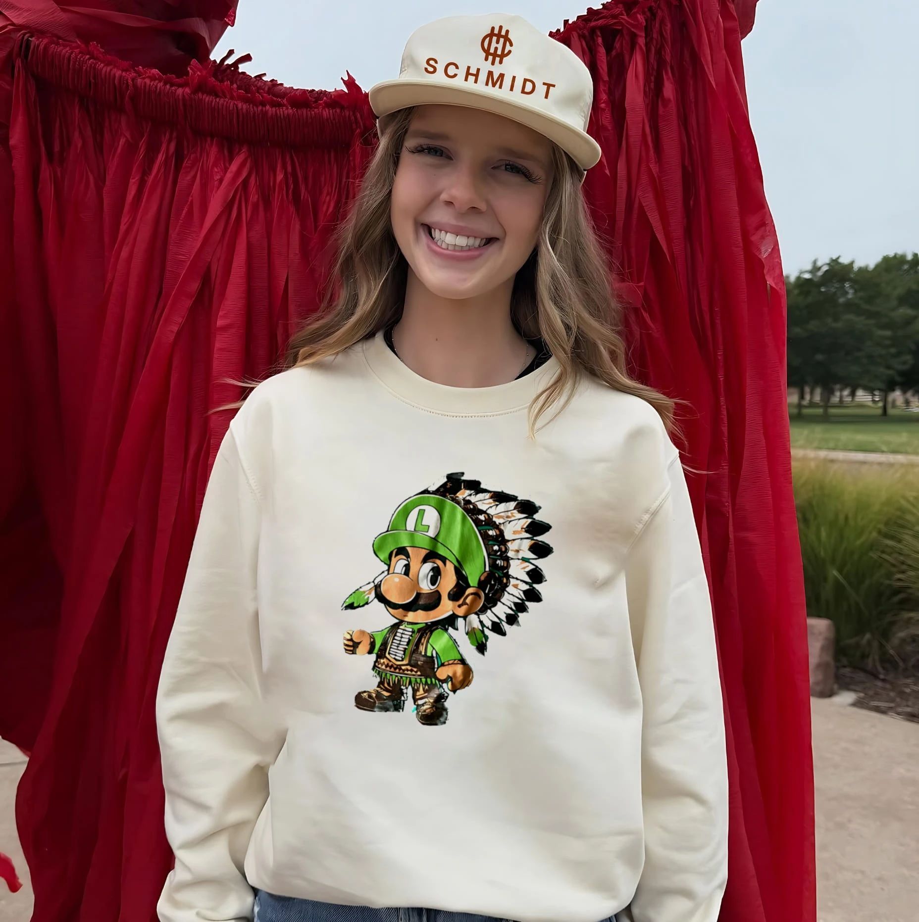 Luigi Native American Headdress Cartoon shirt