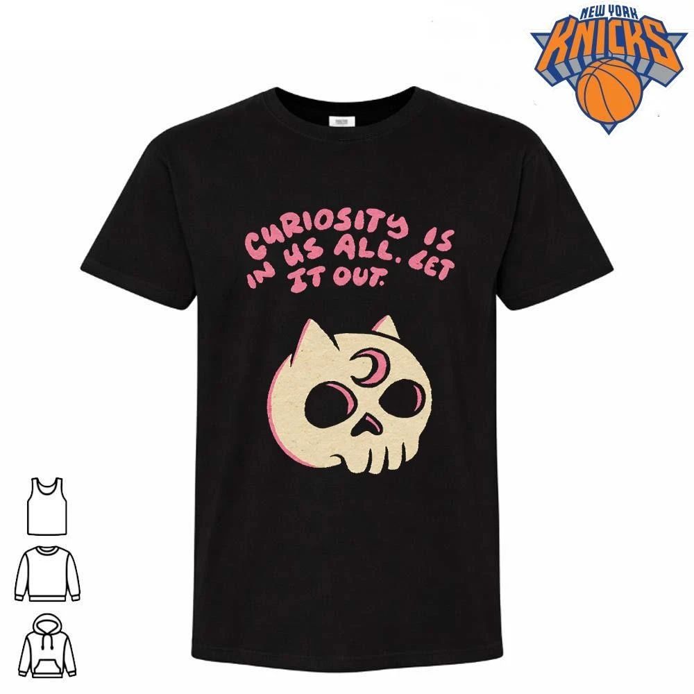 Curiosity Is In Us All Let It Out Cat Skull Pink Crescent Moon Aesthetic Shirt (1)