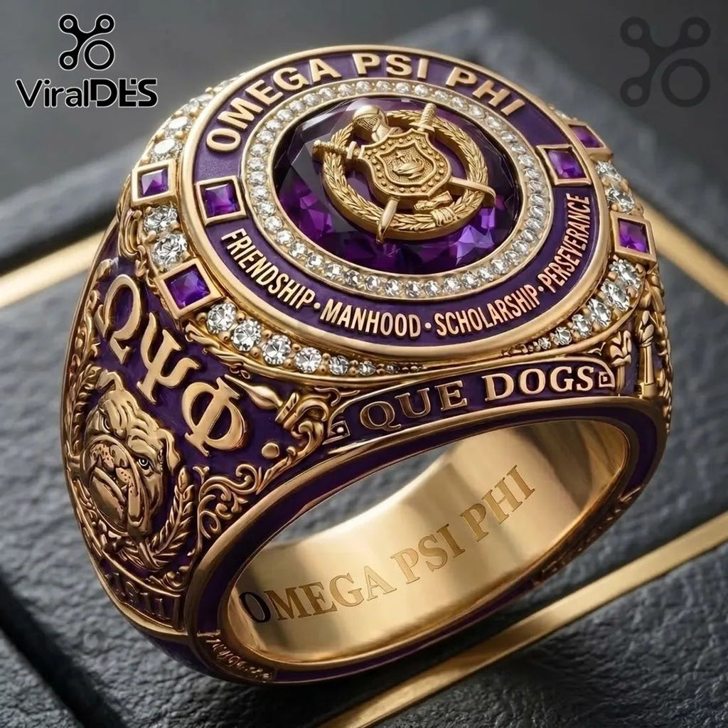 Omega Psi Phi Que Dogs Gold Ring