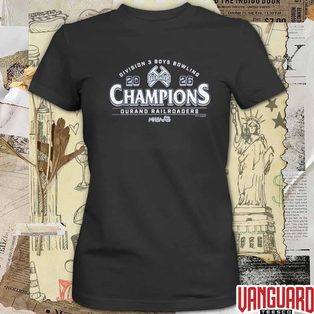 2026 MHSAA Boys Bowling D3 Champions Durand Railroaders t-shirt