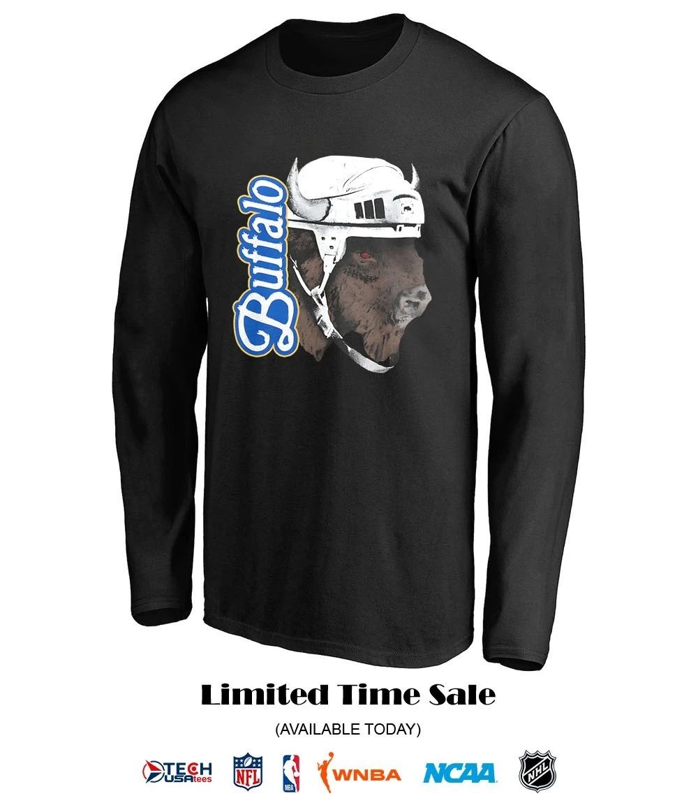Buffalo Sabres Hockey mascot wearing helmet shirt