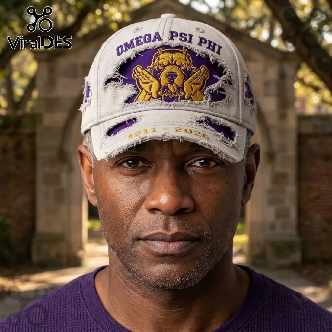 Omega Psi Phi 1911-2026 Distressed Mascot Baseball Cap