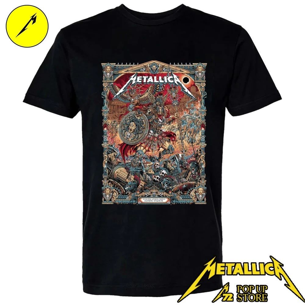 Metallica M72 Athens 2026 Pop Up Shop Poster At Greece Olympic Stadium On May 9 2026 The Warrior With Medusa Shield Art By Juan Ma Orozco Shirt