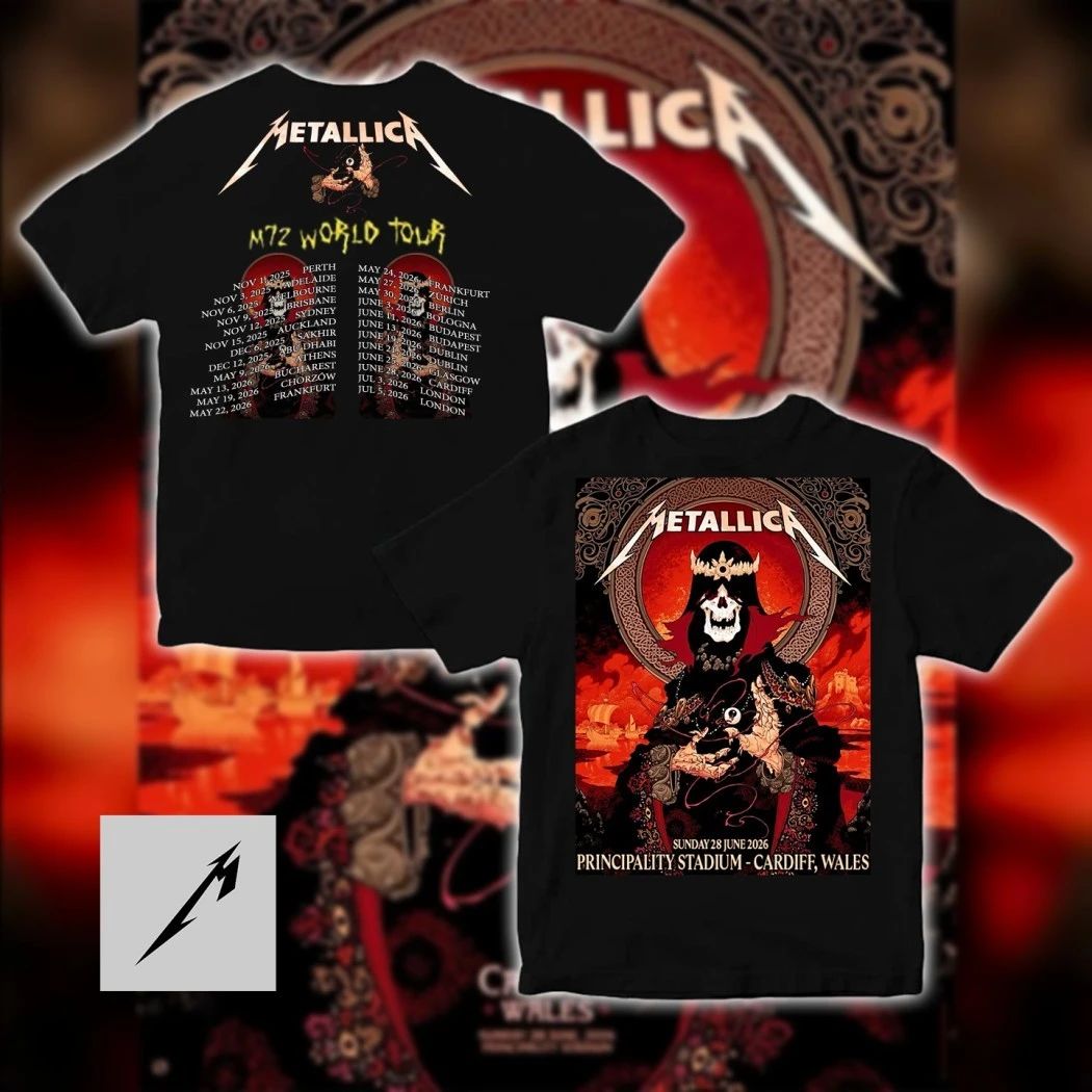 Metallica M72 World Tour Principality Stadium Cardiff Wales Sunday 28 June 2026 Peter Diamond 2-Sided Heavy Metal Concert Tee