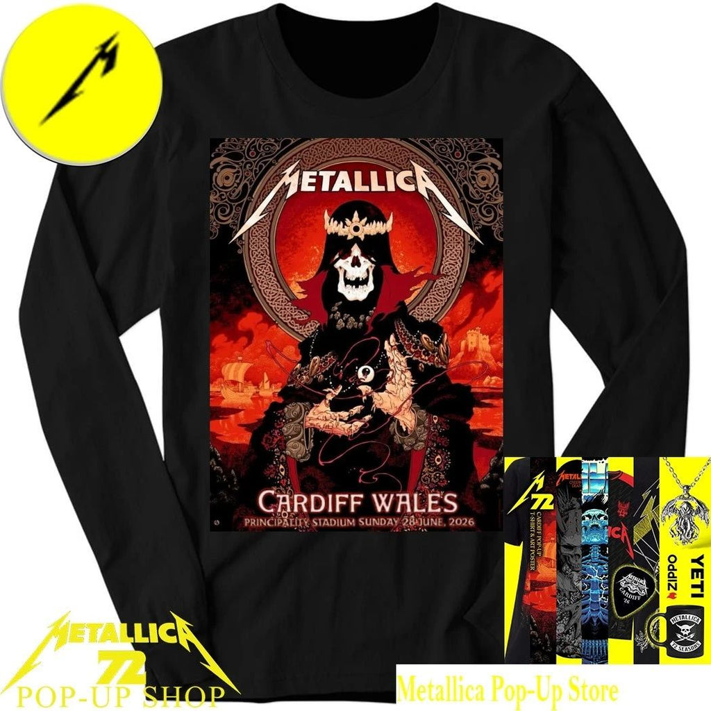 Metallica M72 Cardiff Wales 2026 T-Shirt – June 28 Principality Stadium Sunday Concert Pop-Up Shop Art By Peter Diamond Graphic Tee