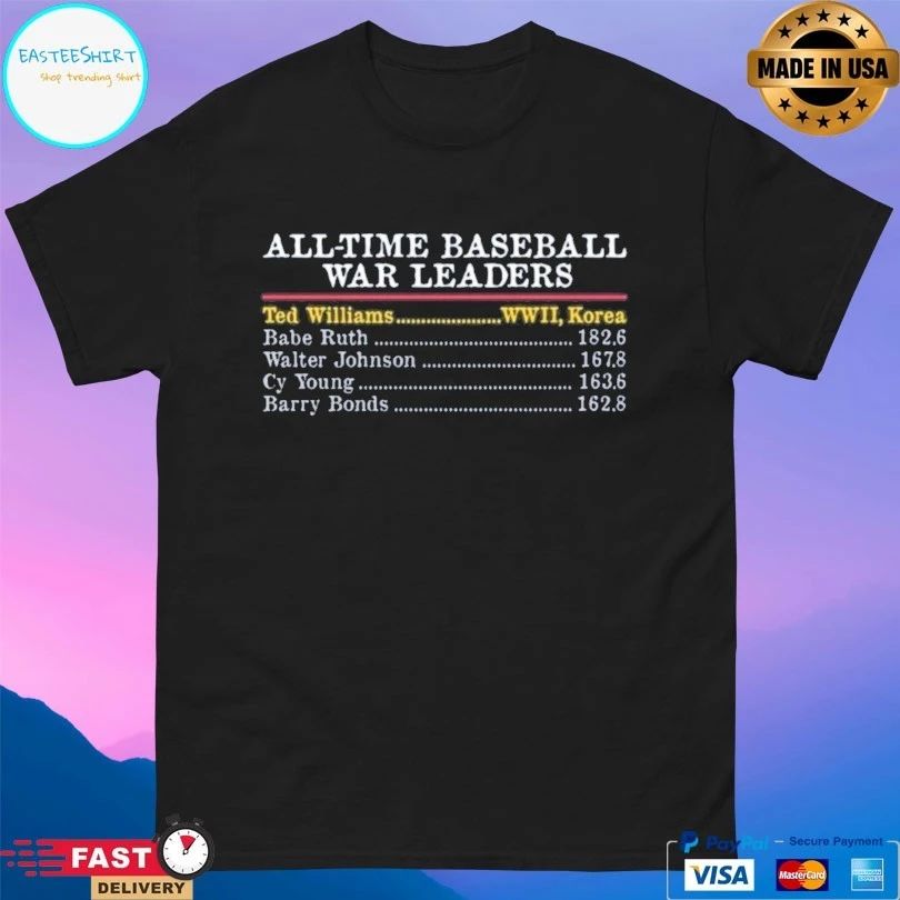 All-Time Baseball War Leaders Ted Williams WWII Korea T-shirts