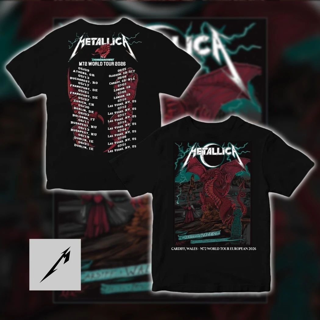 Metallica Cardiff Wales M72 World Tour European 2026 Red Dragon T-Shirt