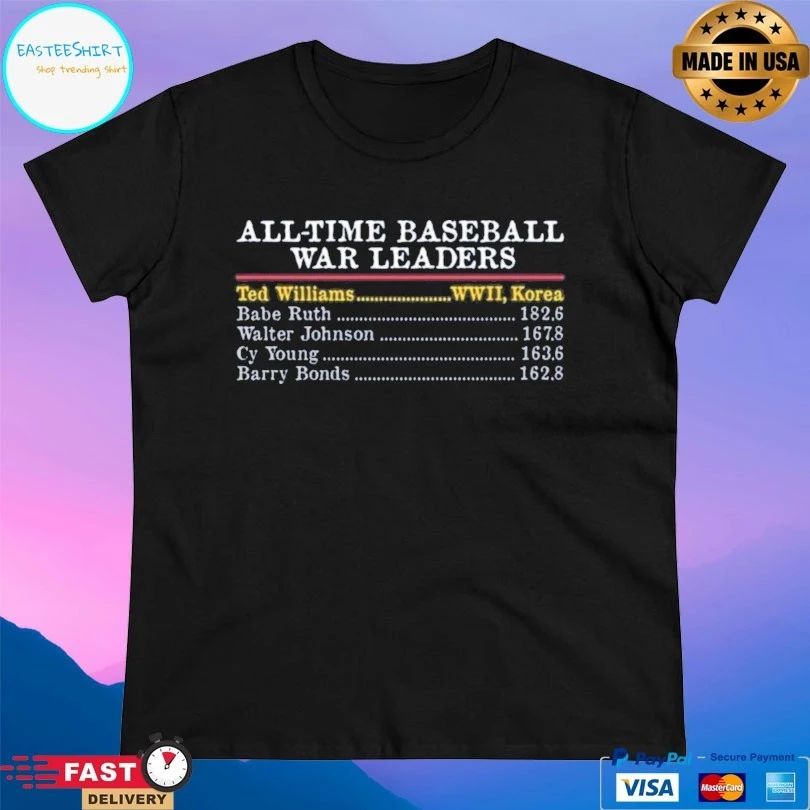 All-Time Baseball War Leaders Ted Williams WWII Korea T-shirts