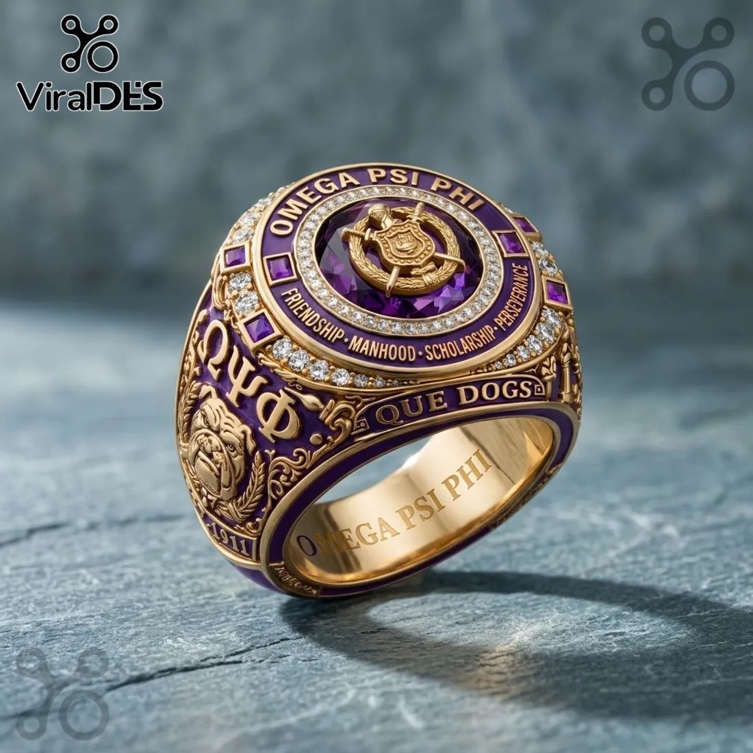 Omega Psi Phi Que Dogs Gold Ring