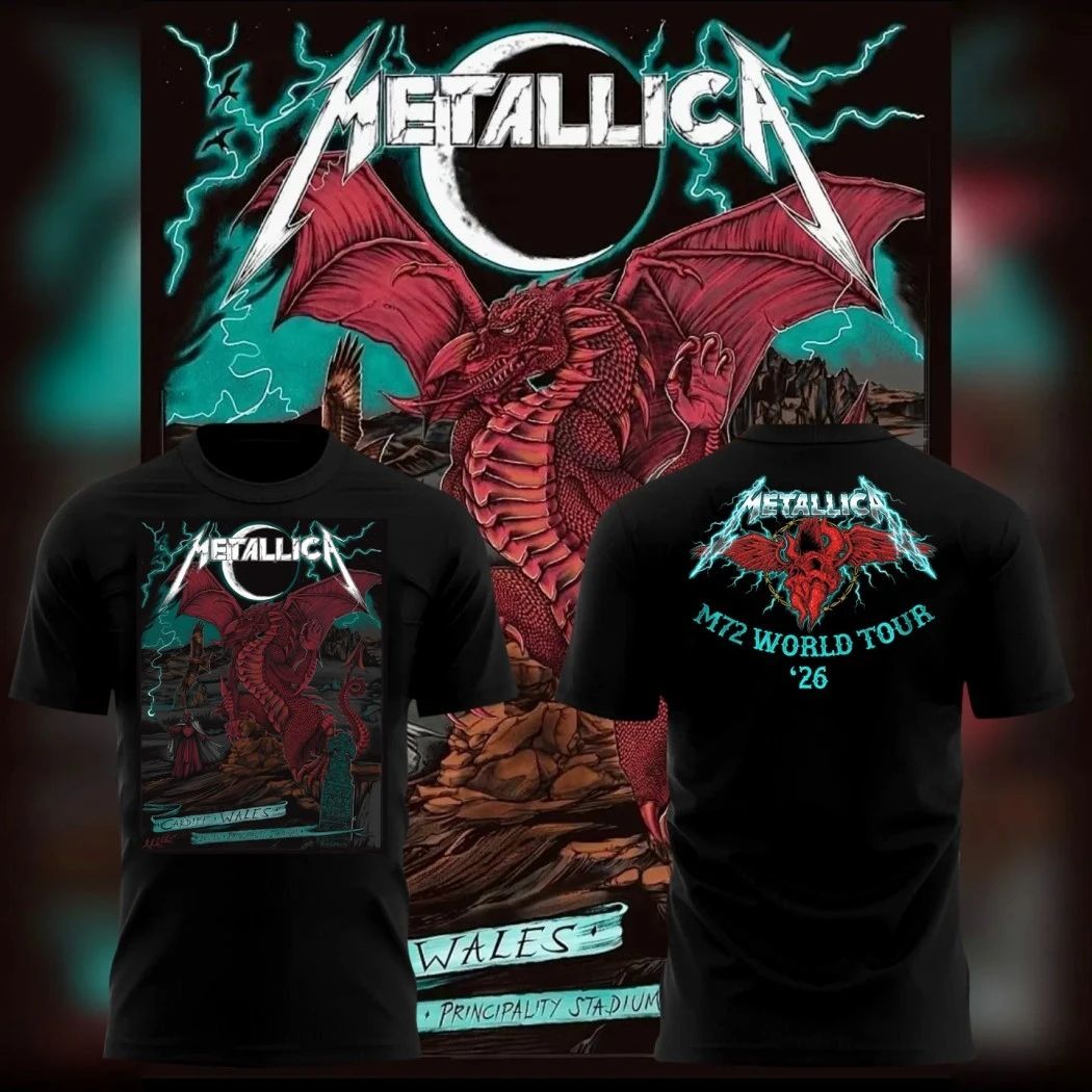 Metallica M72 World Tour 26 Cardiff Wales Principality Stadium Sunday June 28 Red Dragon Graphic T-Shirt