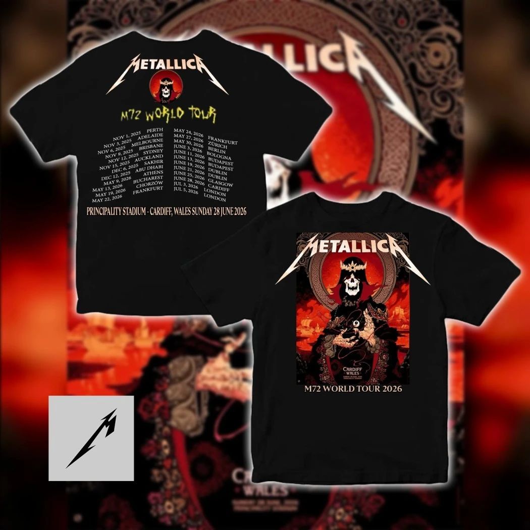 Metallica M72 World Tour Principality Stadium Cardiff Wales Sunday 28 June 2026 2-Sided Full Tour Dates Tee