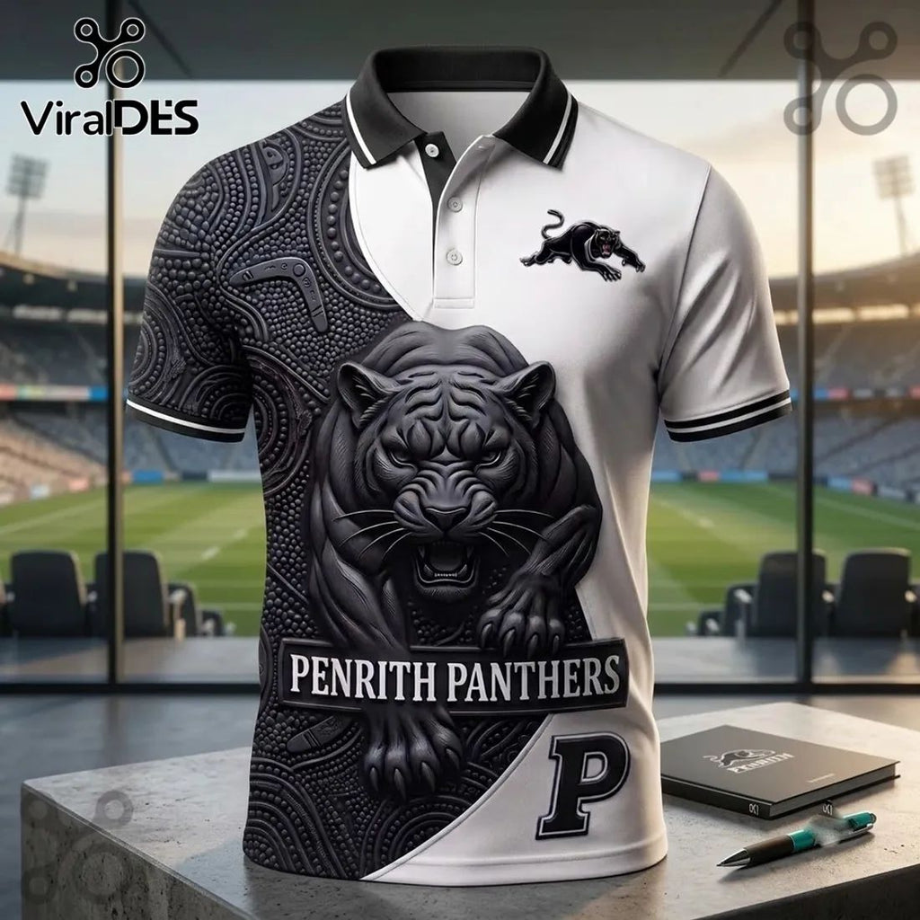 Penrith Panthers Mascot Black and White Polo Shirt