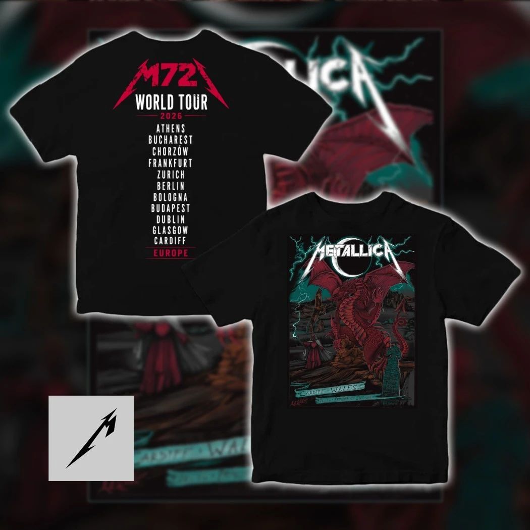 Rare Metallica M72 World Tour Europe 2026 Cardiff Wales Shirt – Red Dragon Principality Stadium June 28 Limited Edition Double-Sided T-Shirt