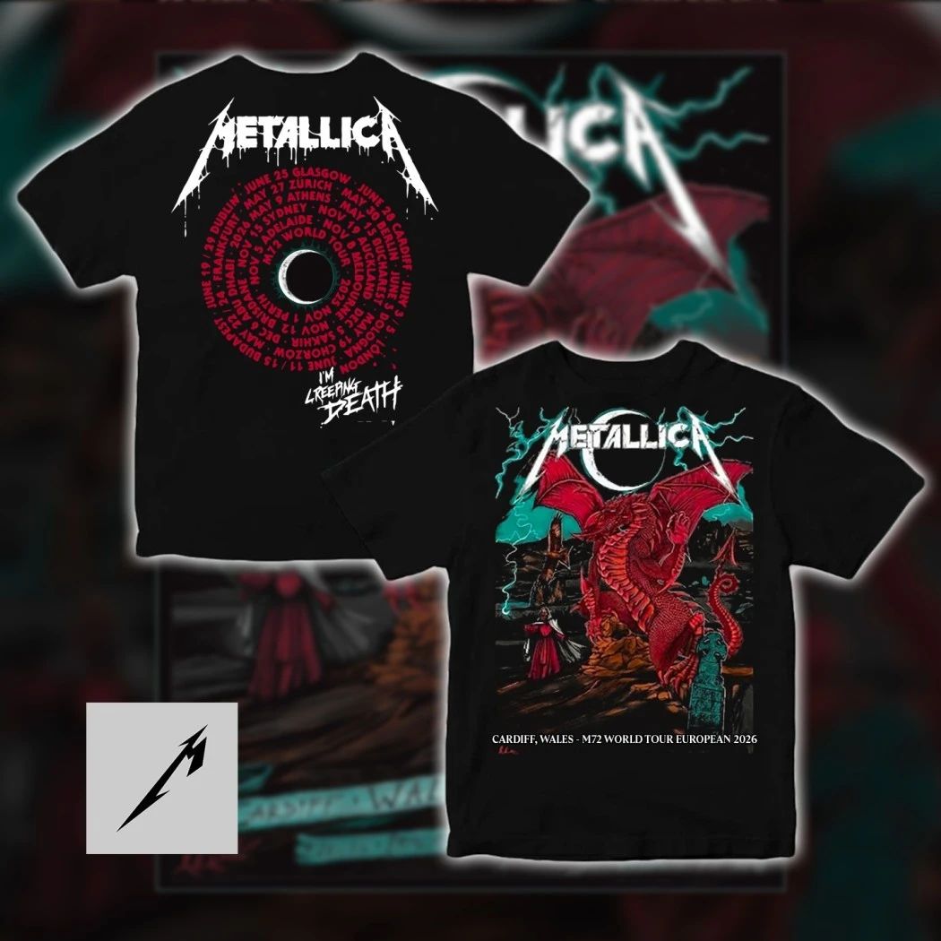 Metallica M72 World Tour European 2026 Cardiff Wales T-Shirt – Duchess Of Dark Red Dragon Creeping Death Art June 28 Principality Stadium Concert Merch Tee
