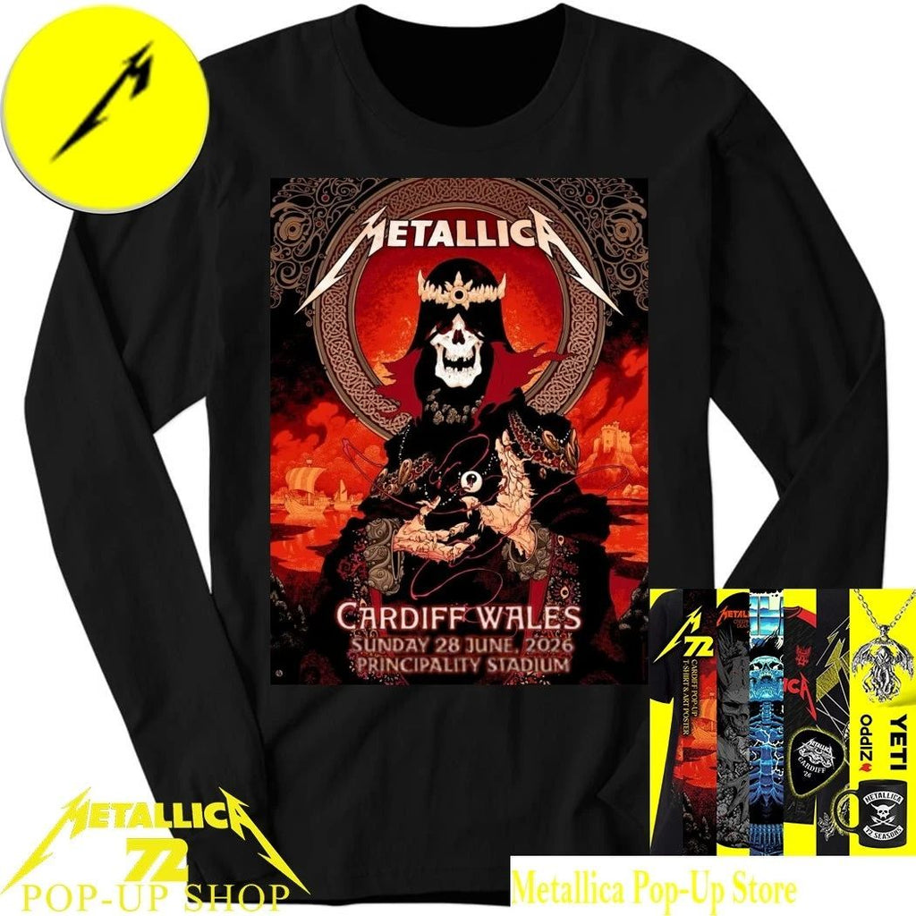 Metallica M72 Tour Cardiff Wales 2026 T-Shirt – June 28 Principality Stadium Exclusive Pop-Up Store Art By Peter Diamond Concert Tee