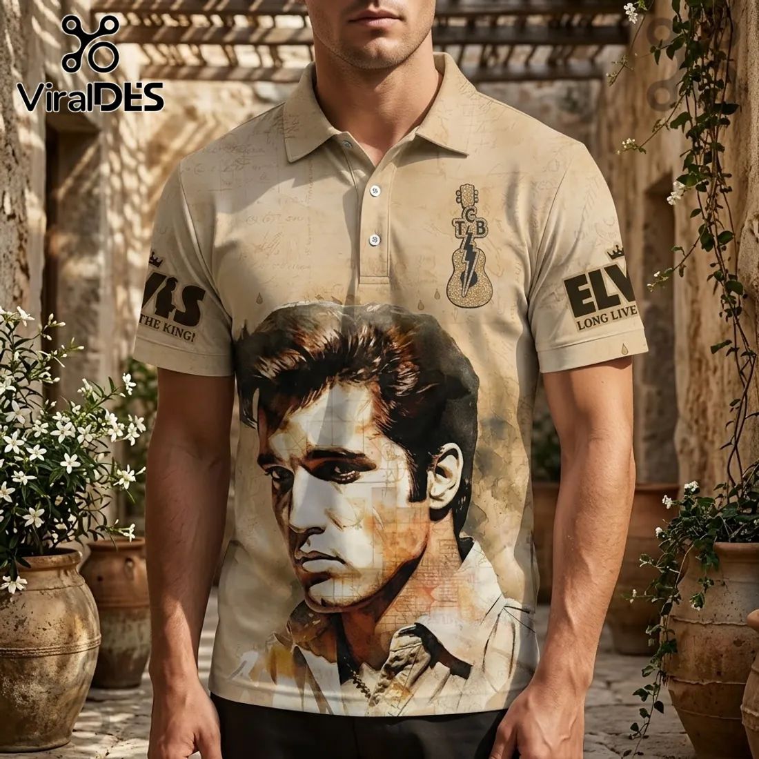 Elvis Presley If I Can Dream Tan Polo Shirt