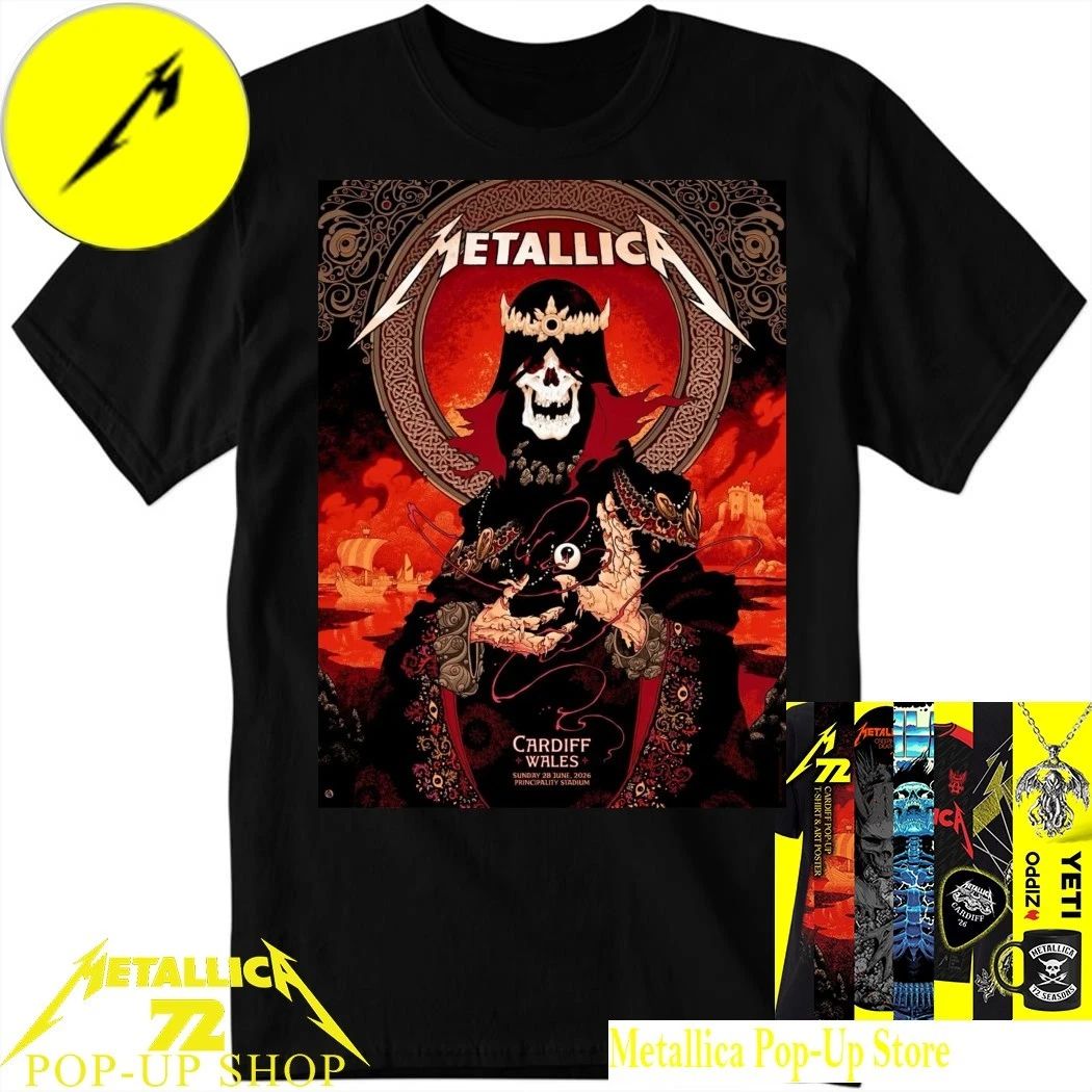 Metallica M72 Cardiff 2026 T-Shirt – June 28 Principality Stadium Wales Pop-Up Shop Poster Art By Peter Diamond Limited Edition Merchandise