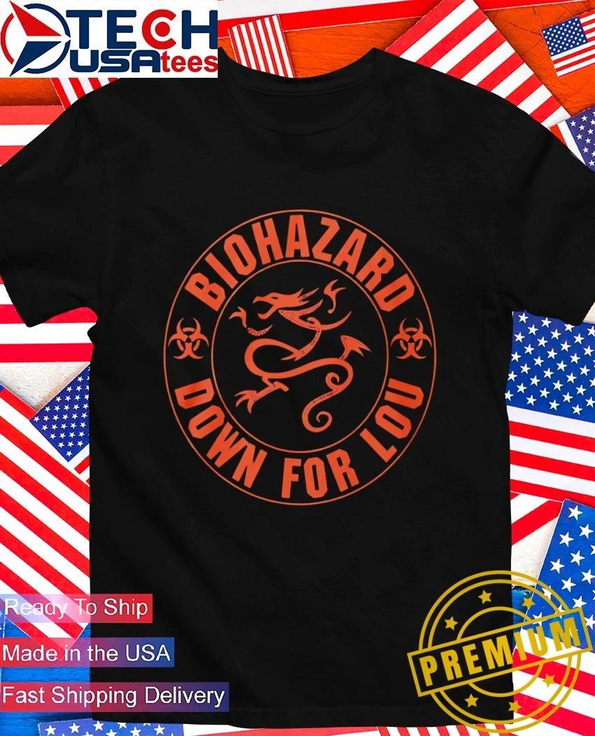 Biohazard and down for lou logo shirt