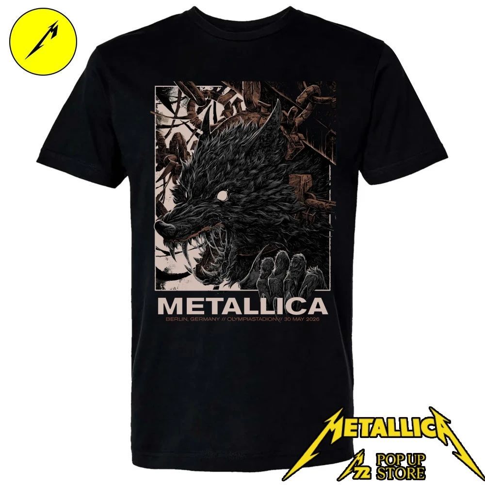 Metallica M72 Berlin 2026 Wolf T-Shirt – May 30, 2026 at Olympiastadion, Germany – Artwork by Collin Estrada