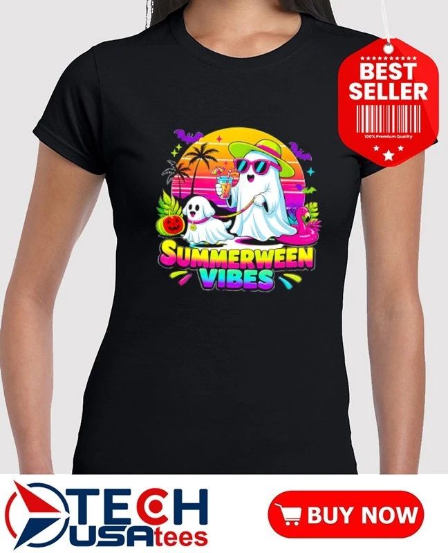 Summerween Vibes ghost walking dog shirt