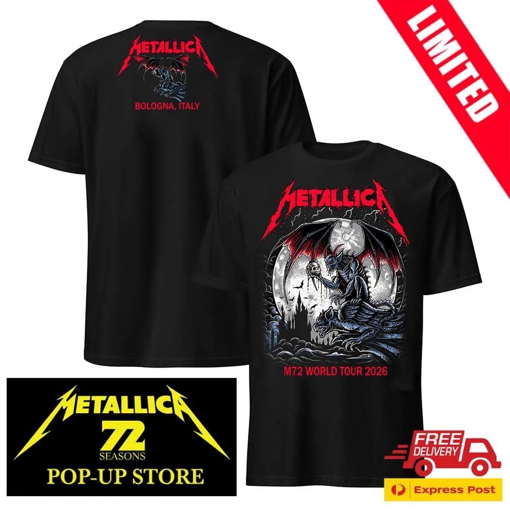 Metallica Bologna 2026 M72 Tour Official Pop-Up Shop Tour Dates Two Sided Shirt