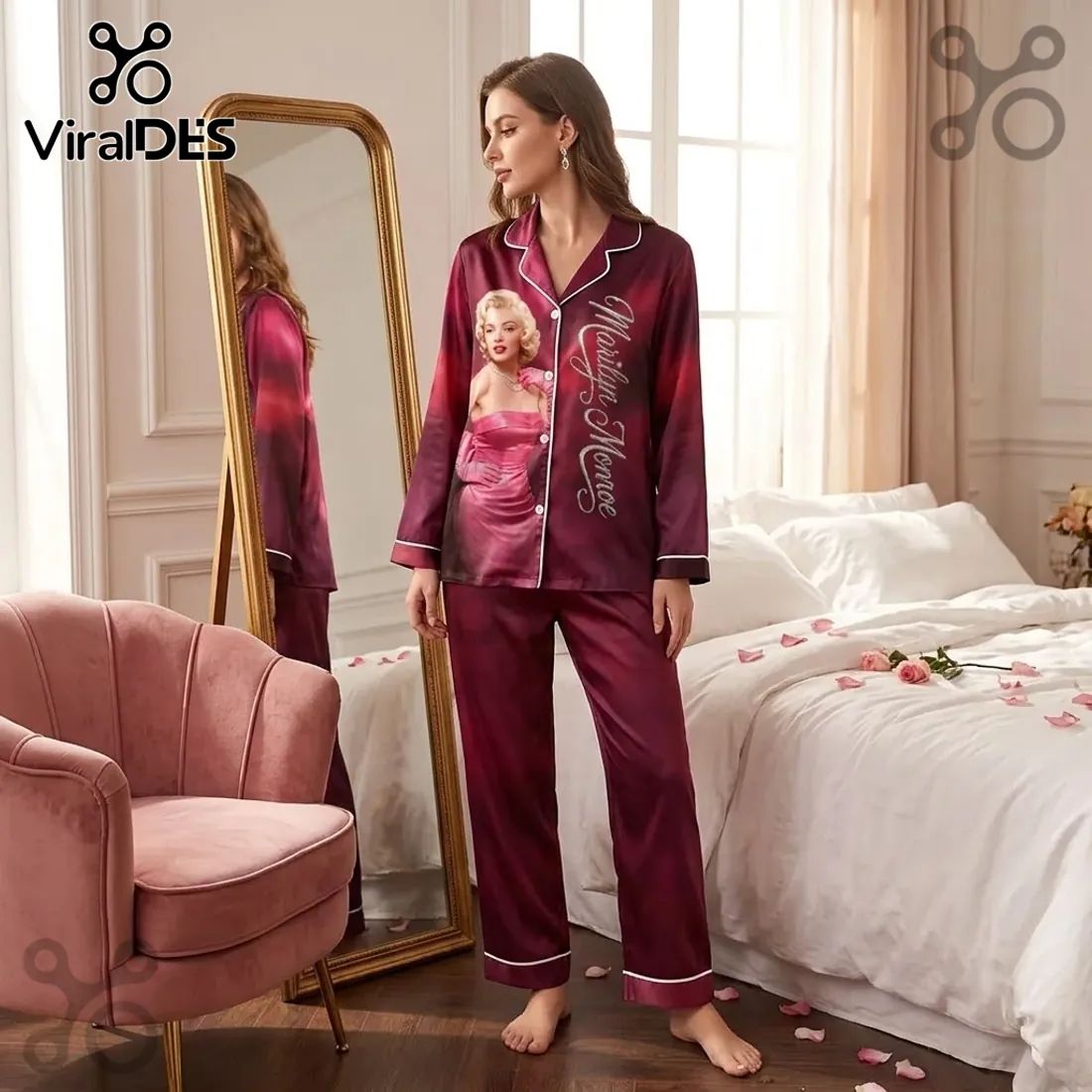 Marilyn Monroe 100th Anniversary Burgundy Satin Pajama Set