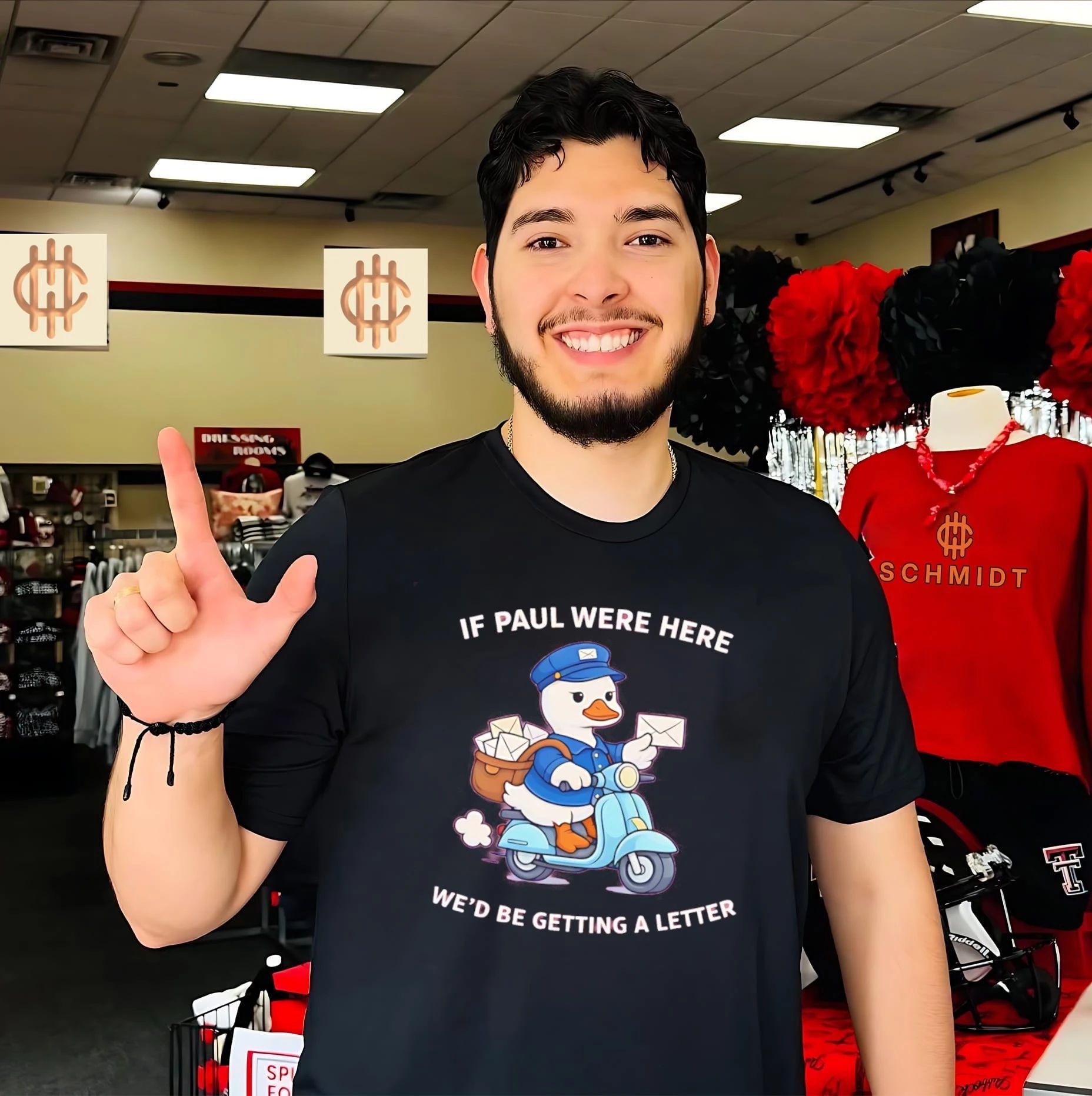 If Paul were here we’d be getting a letter cartoon duck shirt