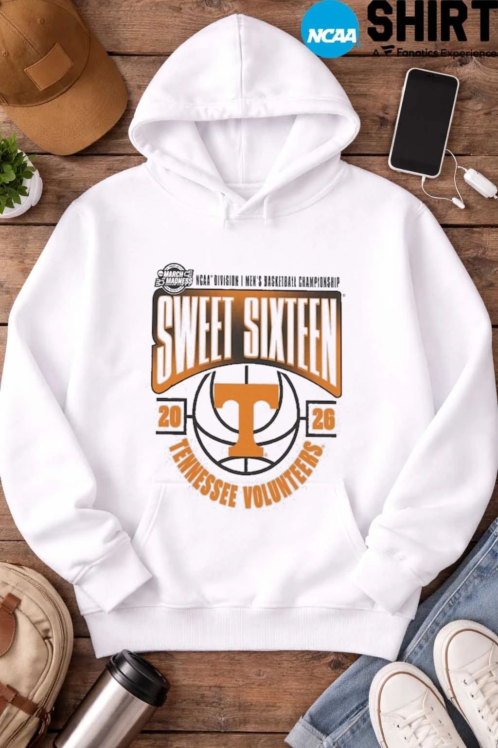 White Tennessee Volunteers 2026 NCAA Men’s Basketball Tournament March Madness Sweet 16 T-Shirt