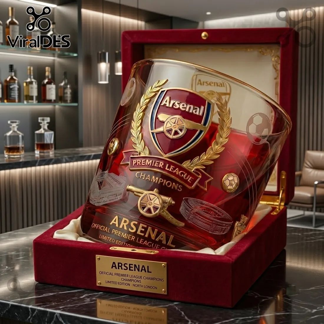 Arsenal FC Premier League Champions 2026 Whiskey Glass