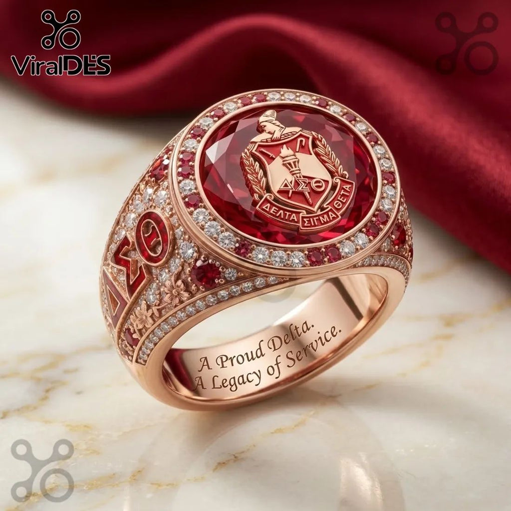 Delta Sigma Theta Gold Ruby Engraved Ring