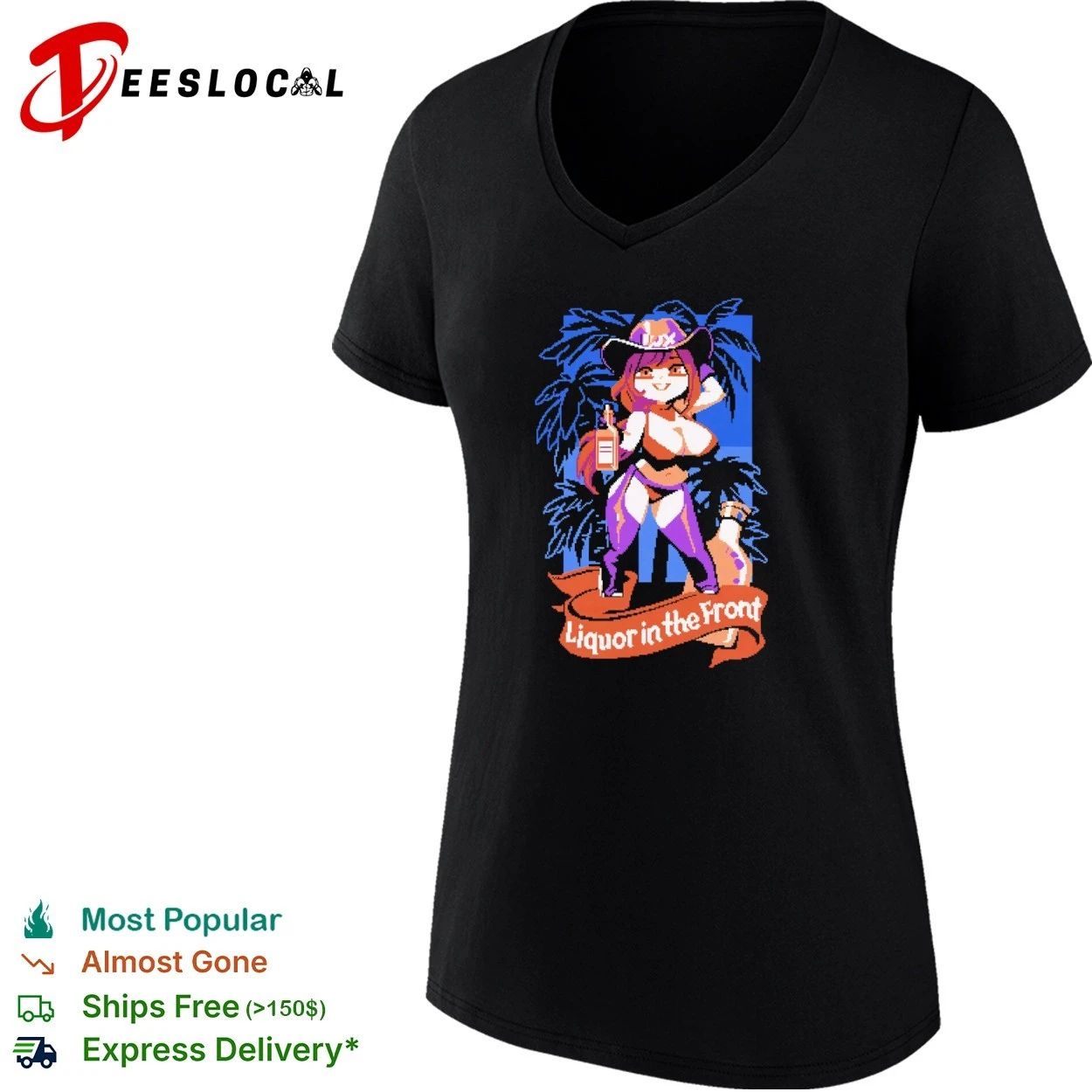 Liquor in the Front Cowgirl pixel art T-shirt