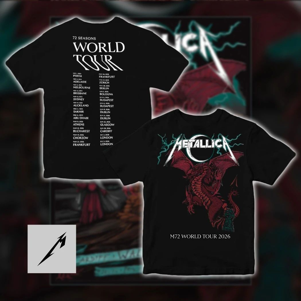 Metallica M72 World Tour 2026 Cardiff Wales Pop-Up Shop Shirt – Duchess Of Dark Red Dragon 72 Seasons Full Schedule Art Double-Sided Europe Tour Tee