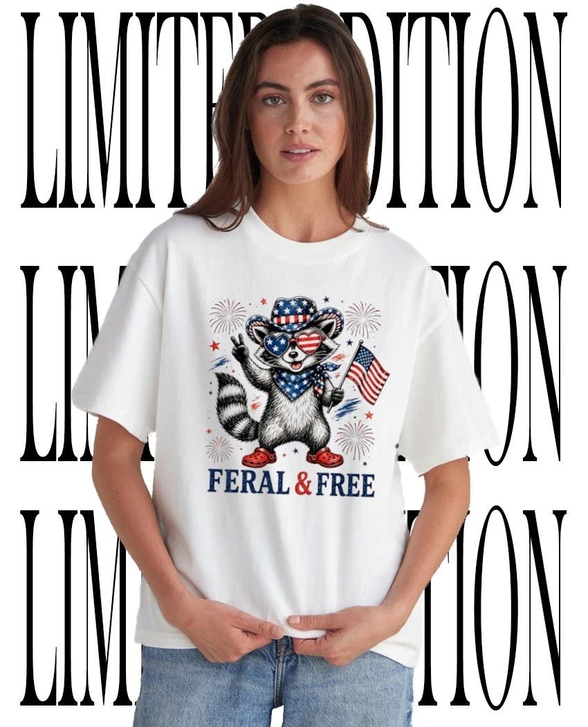 Raccoon American Cowboy Independence Day Fourth of July Feral and Free shirt