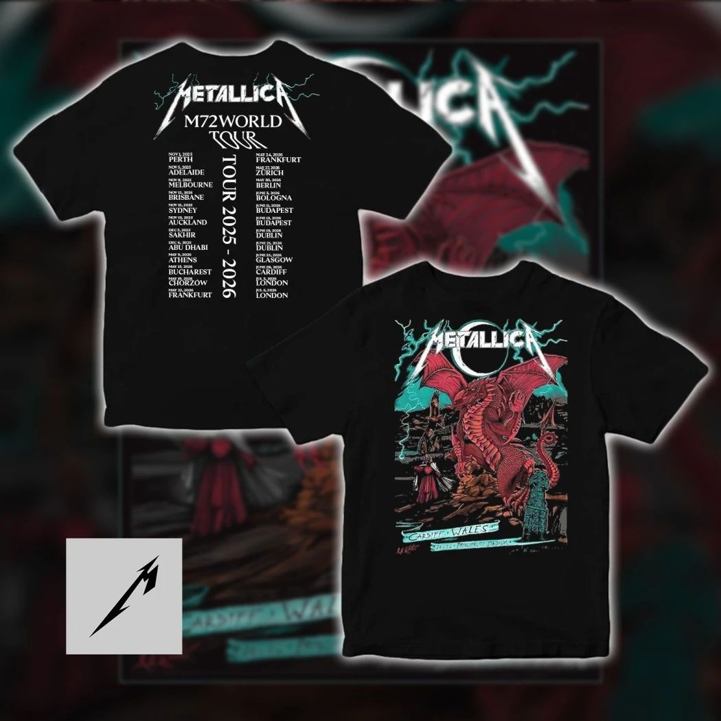 Metallica M72 World Tour 2026 Cardiff Wales T-Shirt – Duchess Of Dark Welsh Red Dragon Fantasy Art Double-Sided Concert Graphic Tee