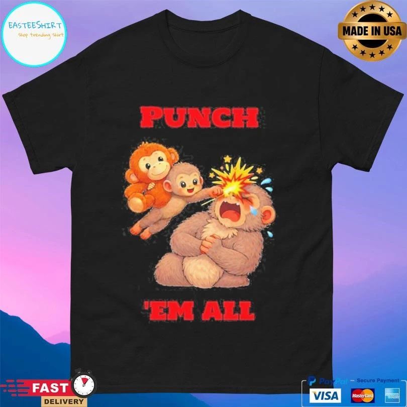 Punch ‘Em All Cartoon Graphic Viral Monkey Punch 2026 T-shirts