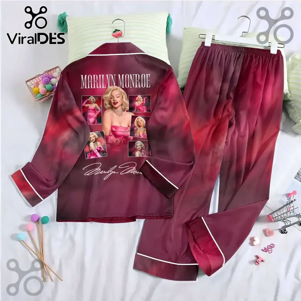 Marilyn Monroe 100th Anniversary Burgundy Satin Pajama Set