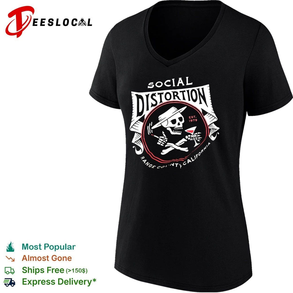 Social Distortion Est 1979 Range County California Skull Martini T-shirt