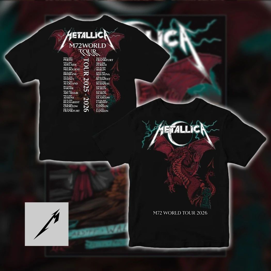 Metallica M72 World Tour 2026 Cardiff Wales Event Shirt Duchess Of Dark Red Dragon Double Sided Concert T-Shirt