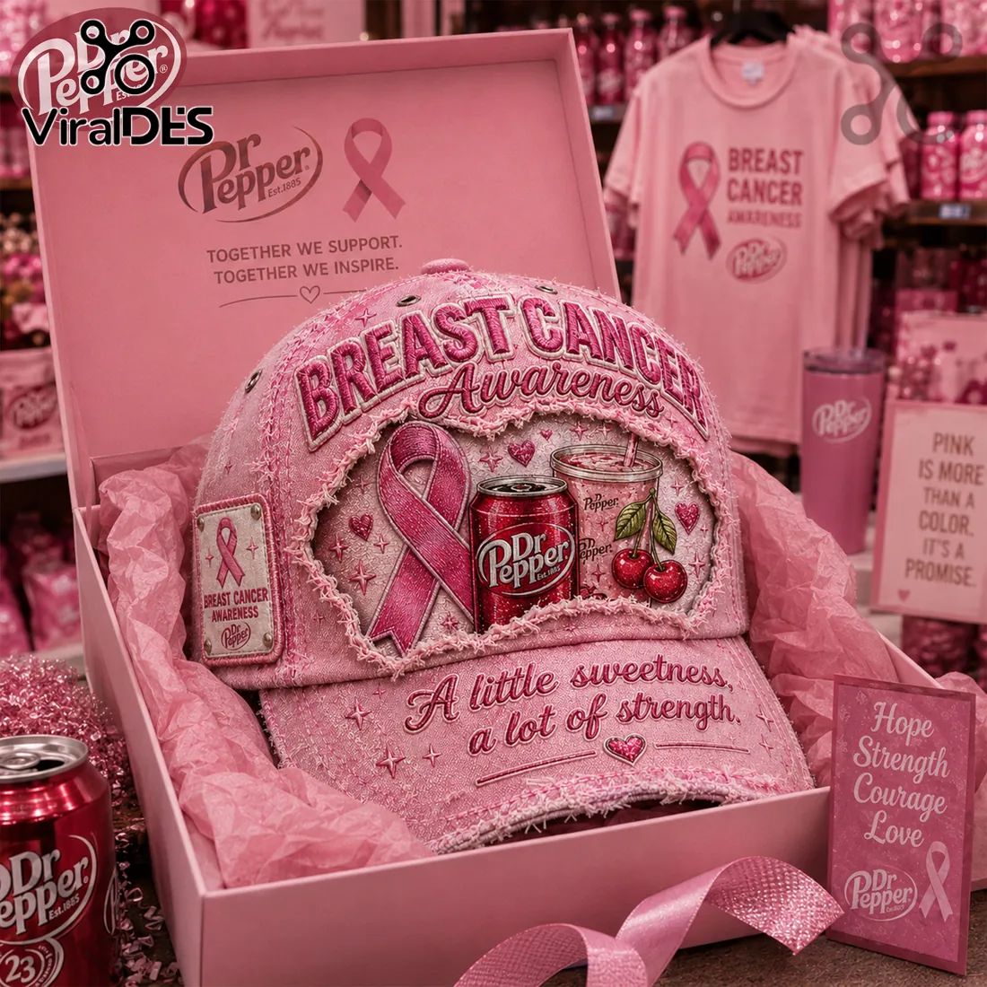 Dr Pepper Breast Cancer Awareness Pink Distressed Baseball Cap