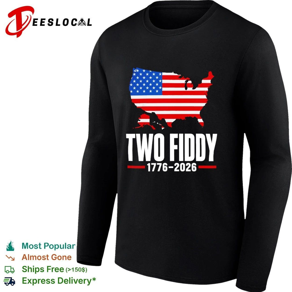 Two Fiddy 1776-2026 United States Map American Flag T-shirt