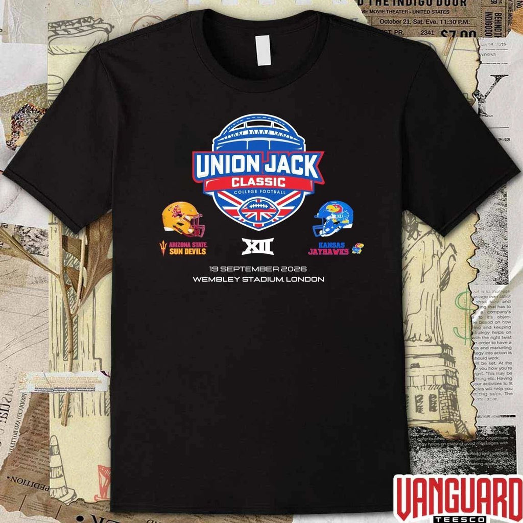Union Jack Classic BIG 12 Arizona State Sun Devils vs. Kansas Jayhawks September 19, 2026 Wembley Stadium in London, UK t-shirt