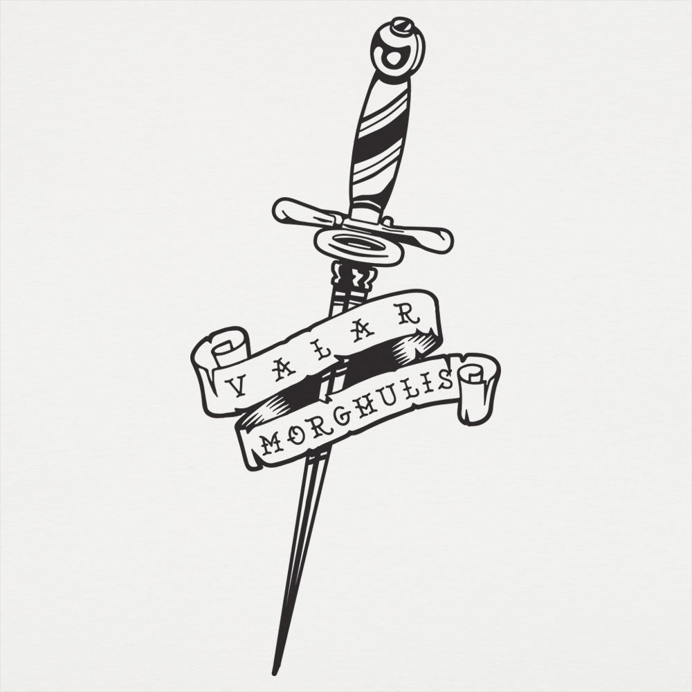 Valar Morghulis Dagger and Banner Tattoo Design